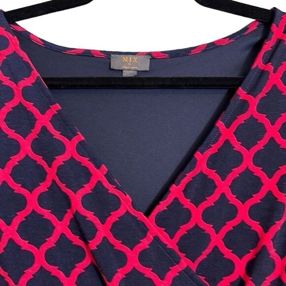 Mix by 41 Hawthorn blue & red wrap bodice sleeveless lined dress w self tie M - Picture 3 of 12